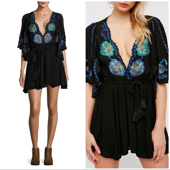 Free People | Cora Dress Black Embroidered Mini S - Picture 2 of 8